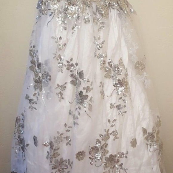 Custom Order Silver White Sequin Tulle Maxi Skirt - Picture 6 of 7